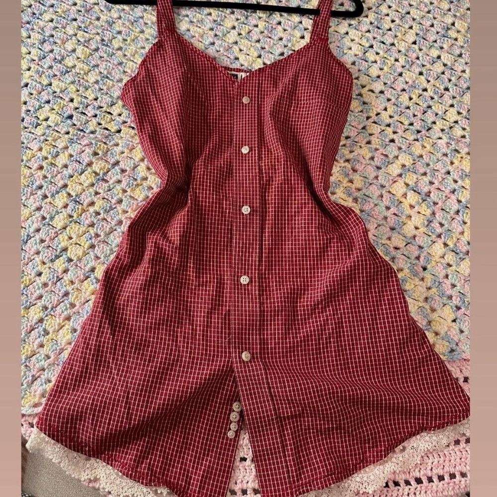 Red Gingham Button-Down Dress